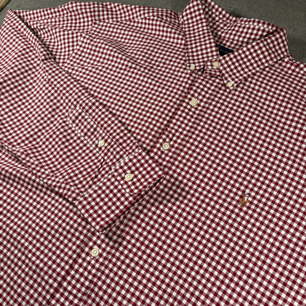 Ralph Lauren Button Down Shirt Mens 3XLT Red Gingham Check Long Sleeve Pony Logo